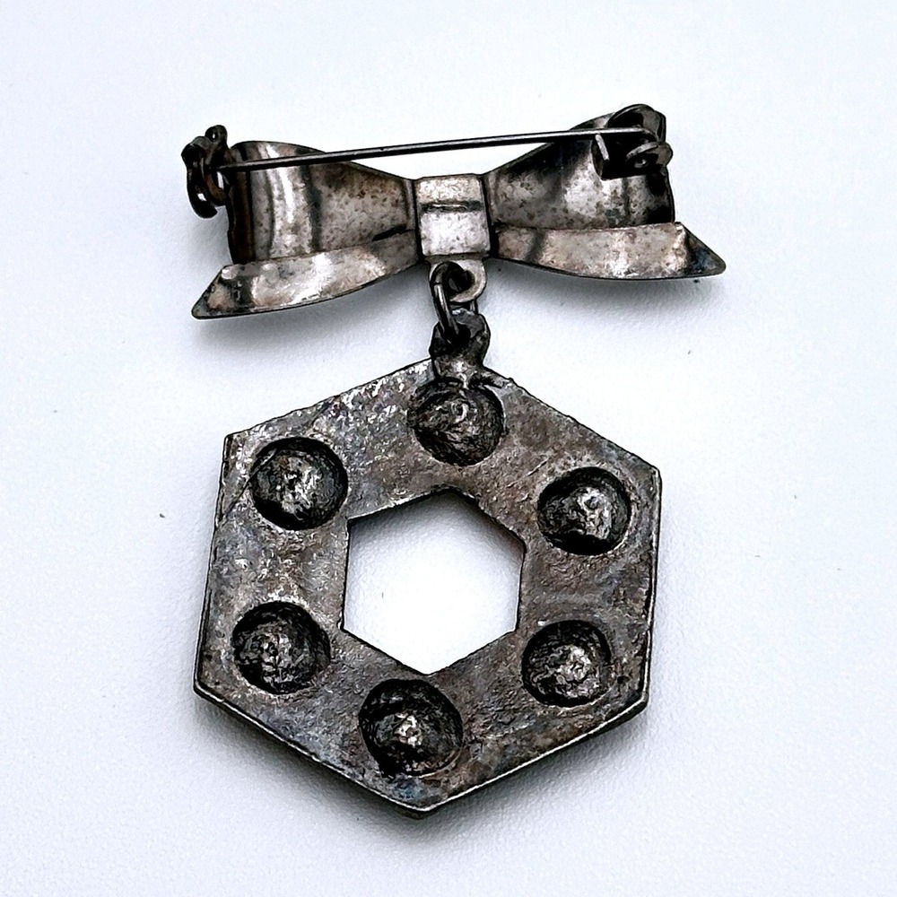 Vintage Bow Brooch Colorful Rhinestone Pendant Charm Pin Silver Tone - Picture 2 of 5